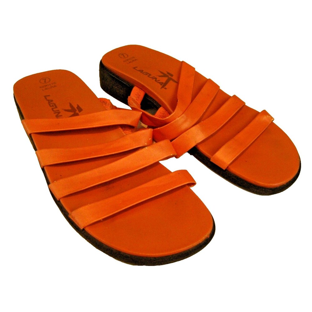 Womens NWOT Laguna Slide Flats Four Strap Open Toe Casual Orange Sandals sz 7